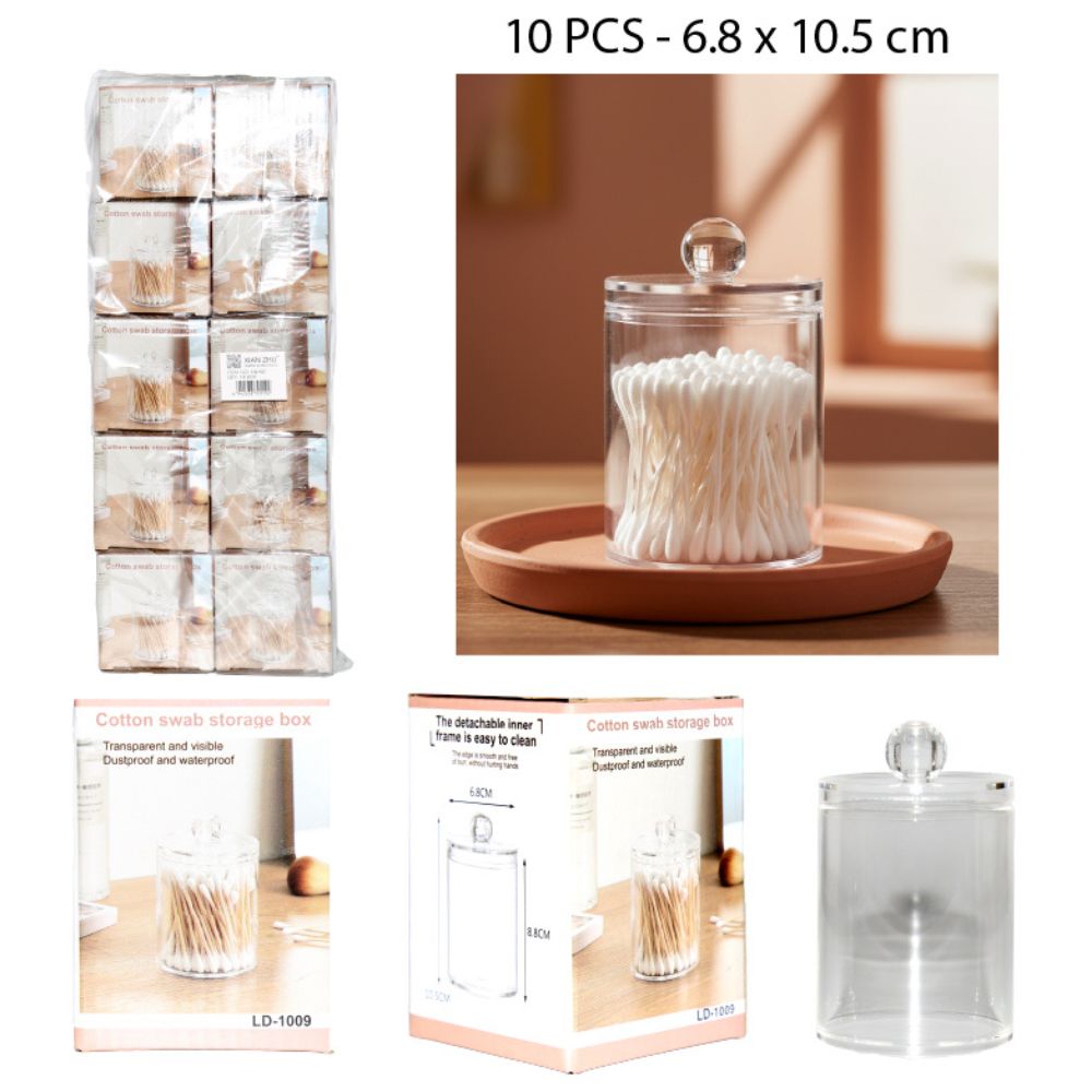 RECIPIENTE DE ACRÍLICO PARA HISOPOS 6.8X10.5CM