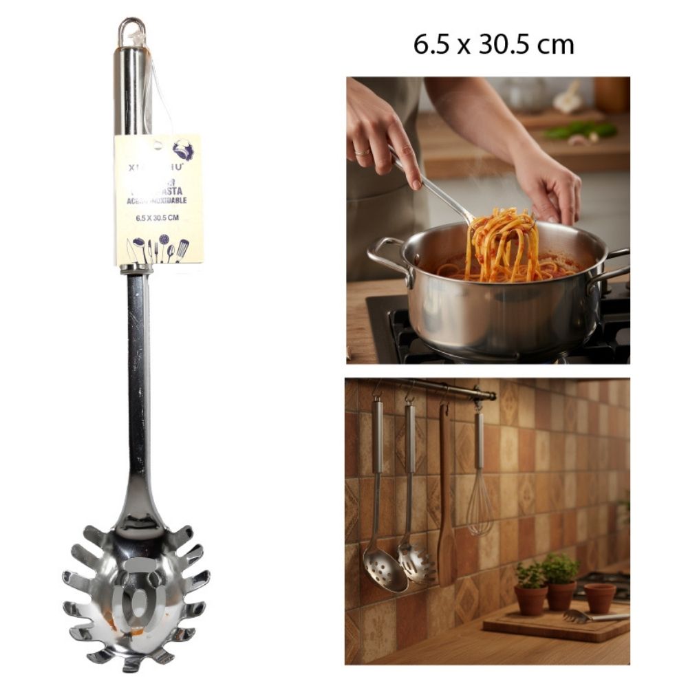 CUCHARA PARA PASTA DE ACERO INOXIDABLE 30.5X6.5CM