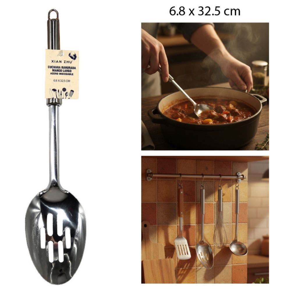 CUCHARA RANURADA DE ACERO INOXIDABLE 32.5X6.8CM