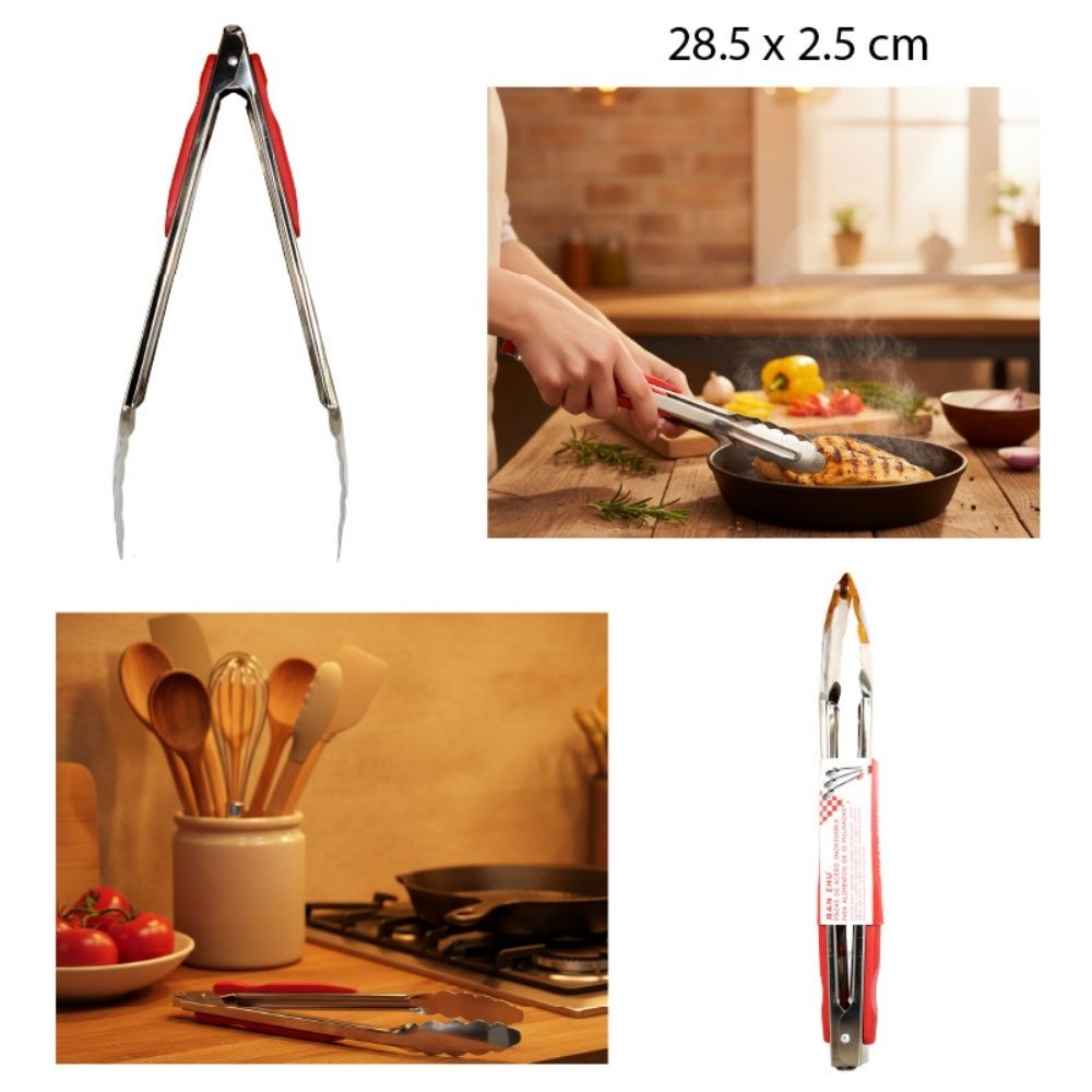 PINZA PARA ALIMENTOS DE ACERO INOXIDABLE 28.5X2.5CM