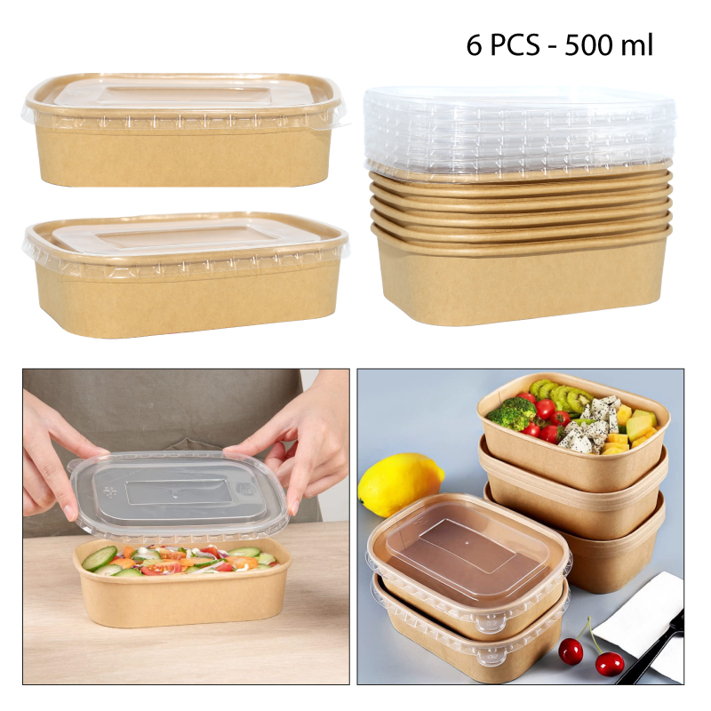 RECIPIENTES KRAFT CON TAPA PLÁSTICA 500ML