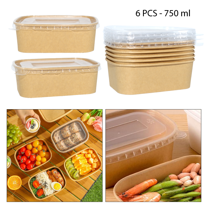 RECIPIENTES KRAFT CON TAPA PLÁSTICA 1000ML