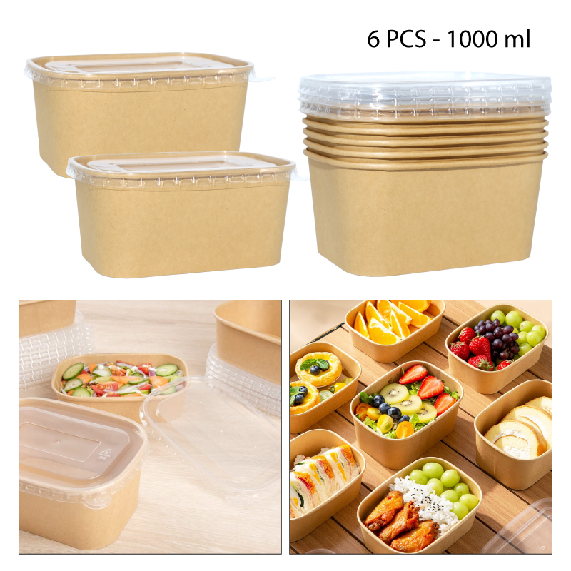 RECIPIENTES KRAFT CON TAPA PLÁSTICA 750ML