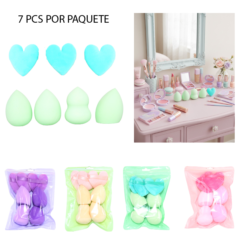 ESPONJAS DE MAQUILLAJE SET DE 7PCS