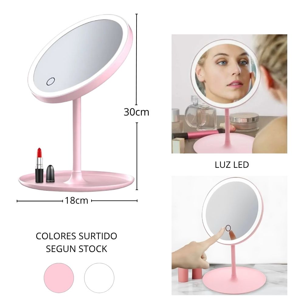 ESPEJO DE MAQUILLAJE CON LUZ LED CARGA - USB - 30x18cm