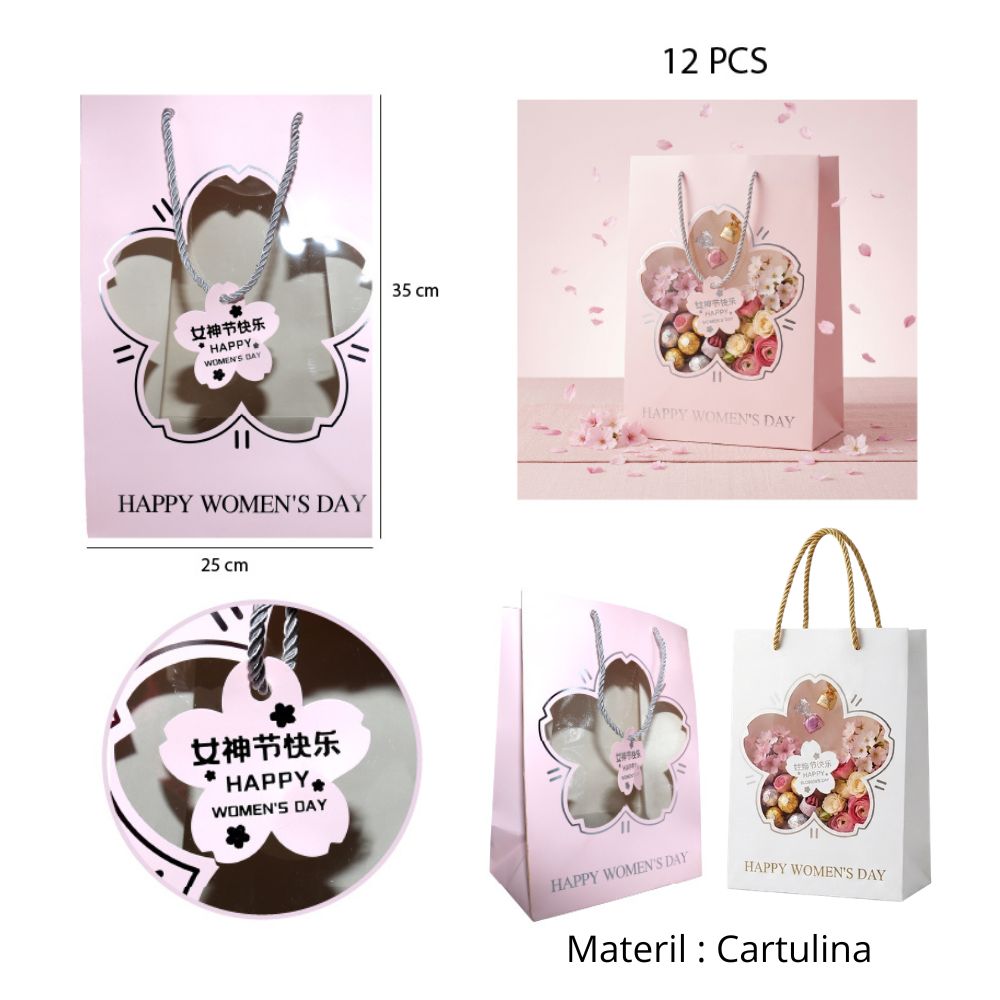 BOLSA PARA REGALO DISEÑO DIA DE LA MUJER 25X15X35CM