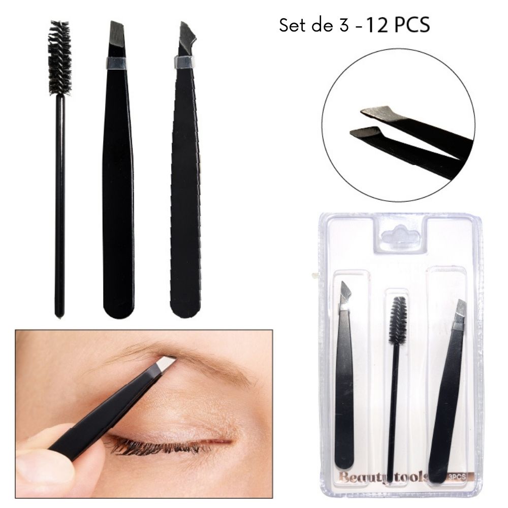PINZAS Y PEINE PARA CEJAS SET DE 3PCS