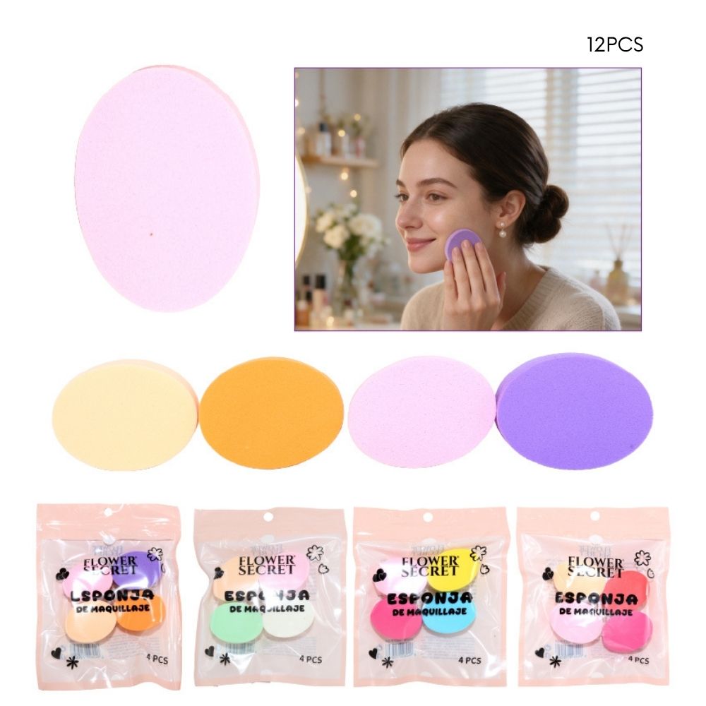 ESPONJAS OVALADAS PLANAS PARA MAQUILLAJE SET DE 4 PCS